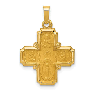 14k Yellow Gold Polished and Satin Four Way Medal Pendant