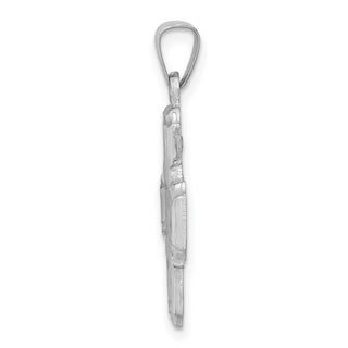 14k White Gold Polished and Satin Four Way Medal Pendant