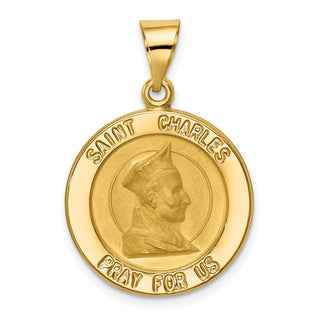 14k Yellow Gold Polished and Satin St. Charles Medal Pendant