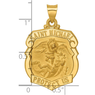 14k Yellow Gold Polished and Satin St. Michael Badge Medal Pendant XR1306