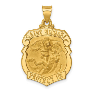 14k Yellow Gold Polished and Satin St. Michael Badge Medal Pendant XR1306