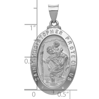 14k White Gold Polished and Satin St. Christopher Medal Pendant XR1307