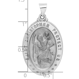 14k White Gold Polished and Satin St. Christopher Medal Pendant XR1312
