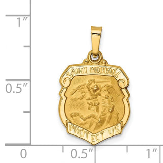 14k Yellow Gold Polished and Satin St. Michael Badge Medal Pendant XR1314