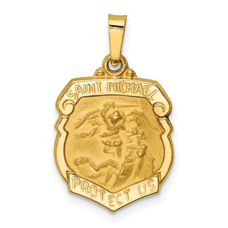 14k Yellow Gold Polished and Satin St. Michael Badge Medal Pendant XR1314