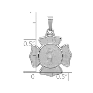 14k White Gold Polished and Satin St. Florian Badge Pendant