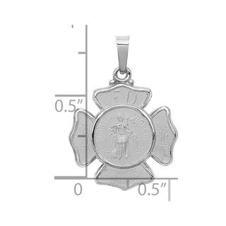 14k White Gold Polished and Satin St. Florian Badge Pendant