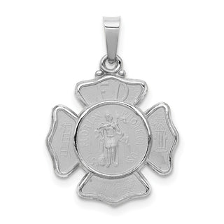 14k White Gold Polished and Satin St. Florian Badge Pendant