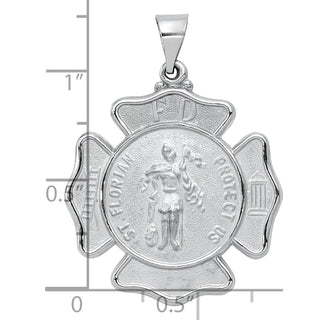 14k White Gold Polished and Satin St. Florian Badge Medal Pendant