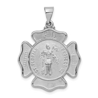 14k White Gold Polished and Satin St. Florian Badge Medal Pendant