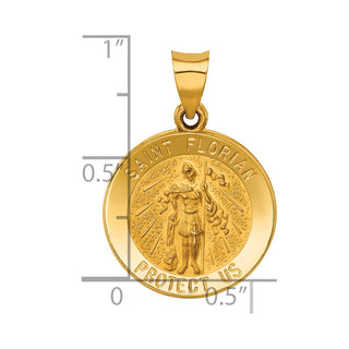 14k Yellow Gold Polished and Satin St. Florian Medal Pendant XR1317