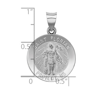 14k White Gold Polished and Satin St. Florian Medal Pendant