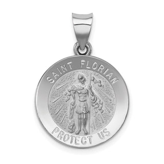 14k White Gold Polished and Satin St. Florian Medal Pendant