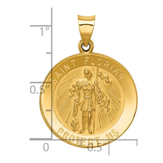 14k Yellow Gold Polished and Satin St. Florian Medal Pendant XR1319