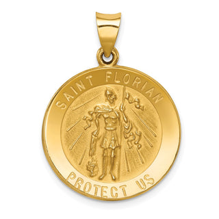 14k Yellow Gold Polished and Satin St. Florian Medal Pendant XR1319