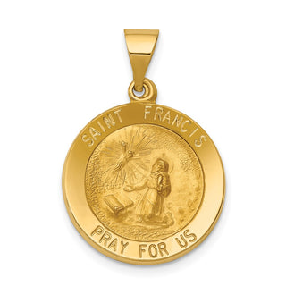 14k Yellow Gold Polished and Satin St. Francis Medal Pendant XR1322