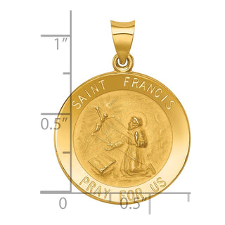 14k Yellow Gold Polished and Satin St. Francis Medal Pendant XR1323