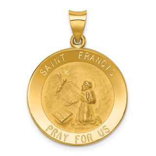 14k Yellow Gold Polished and Satin St. Francis Medal Pendant XR1323