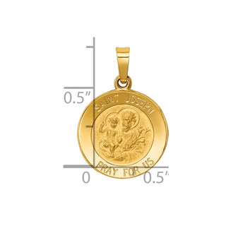 14k Yellow Gold Polished and Satin St. Joseph Medal Pendant XR1338