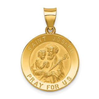 14k Yellow Gold Polished and Satin St. Joseph Medal Pendant XR1339