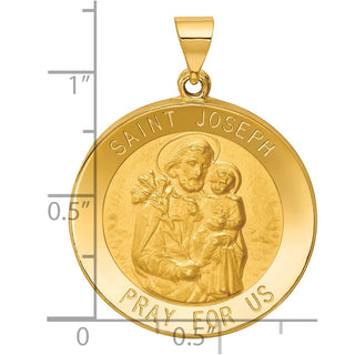 14k Yellow Gold Polished and Satin St. Joseph Medal Pendant XR1342