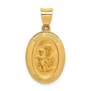 14k Yellow Gold & St. Joseph Medal Pendant - 22 x 15mm, Polished & Satin