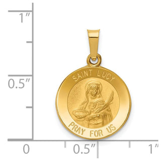 14k Yellow Gold Polished and Satin St. Lucy Medal Pendant XR1353