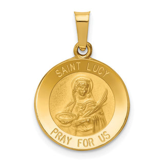 14k Yellow Gold Polished and Satin St. Lucy Medal Pendant XR1353