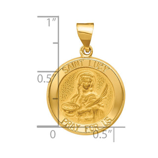 14k Yellow Gold Polished and Satin St. Lucy Medal Pendant XR1354