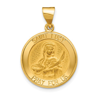 14k Yellow Gold Polished and Satin St. Lucy Medal Pendant XR1354