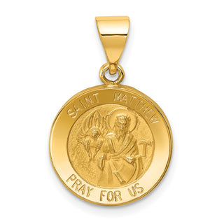 14k Yellow Gold Polished and Satin St. Matthew Medal Pendant XR1359