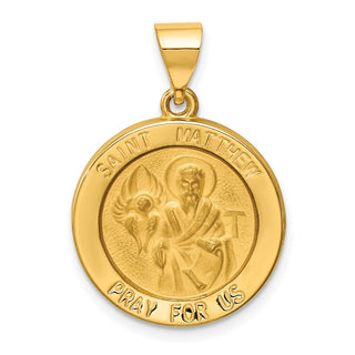 14k Yellow Gold Polished and Satin St. Matthew Medal Pendant XR1360