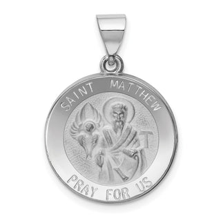 14k White Gold Polished and Satin St. Matthew Pendant
