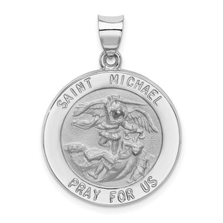 14k White Gold Polished and Satin St. Michael Medal Pendant XR1364