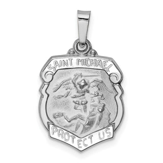 14k White Gold Polished and Satin St. Michael Medal Pendant XR1367