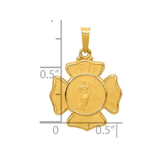 14k Yellow Gold Polished and Satin St. Florian Badge Medal Pendant