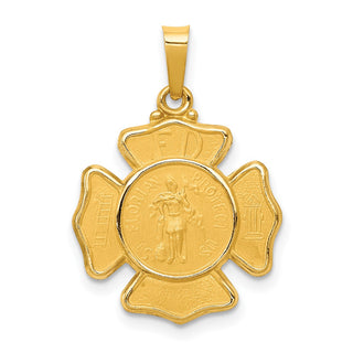 14k Yellow Gold Polished and Satin St. Florian Badge Medal Pendant