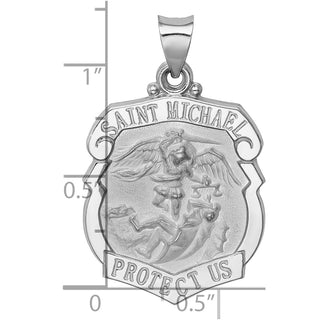 14k White Gold Polished and Satin St. Michael Badge Medal Pendant