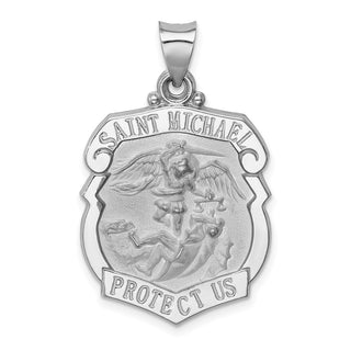 14k White Gold Polished and Satin St. Michael Badge Medal Pendant