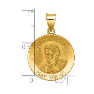 14k Yellow Gold Polished and Satin Mother Teresa Medal Pendant