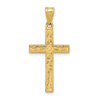 14k Yellow Gold Floral Cross Pendant XR138