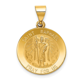 14k Yellow Gold Polished and Satin St. Raphael Medal Pendant XR1383