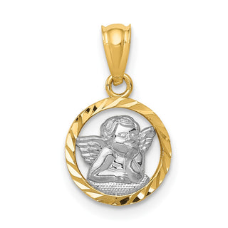 14k Yellow Gold Rhodium Plated Cherub Pendant