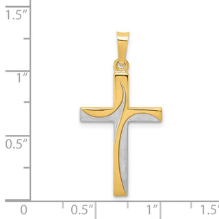 14k Yellow Gold and Rhodium Satin and Polished Latin Cross Pendant