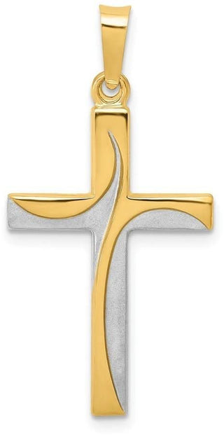 14k Yellow Gold and Rhodium Satin and Polished Latin Cross Pendant