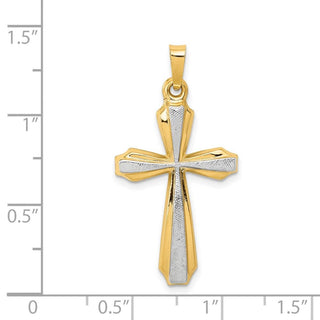 14k Gold with Rhodium Textured and Polished Passion Cross Pendant