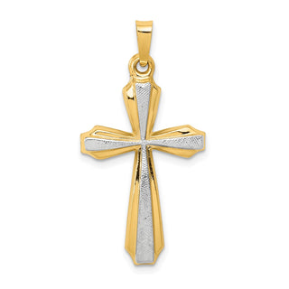 14k Gold with Rhodium Textured and Polished Passion Cross Pendant