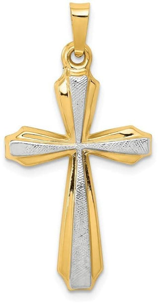 14k Gold with Rhodium Textured and Polished Passion Cross Pendant