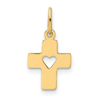 14k Yellow Gold Polished Cross with Heart Pendant