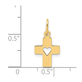 14k Yellow Gold Polished Cross with Heart Pendant
